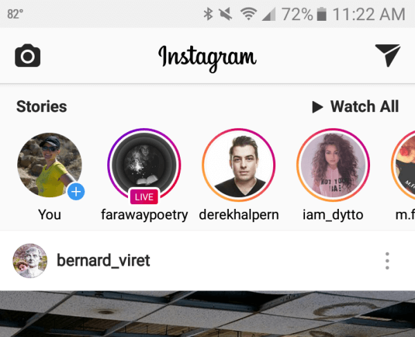Instagram Stories se prikažejo na vrhu vašega novega vira.