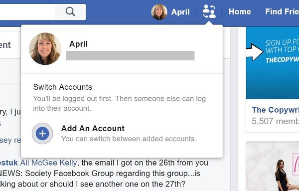 Zdi se, da Facebook preizkuša gumb, ki uporabnikom omogoča hitro preklapljanje med računi.