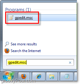 dostop do urejevalnika pravilnikov skupin (gpedit.msc) v zagonu okna Windows 7 (meni)