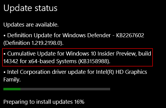 Windows 10 Update KB3158988 za Preview Build 14342 za osebne računalnike