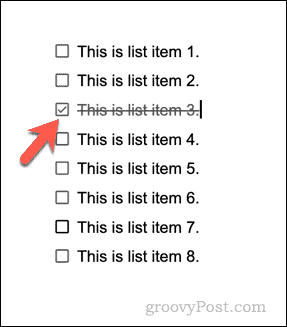 Primer kontrolnega seznama v Google Dokumentih