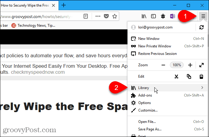 Izberite knjižnica v Firefoxu za Windows