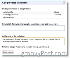 Posnetek zaslona povabila Google Voice