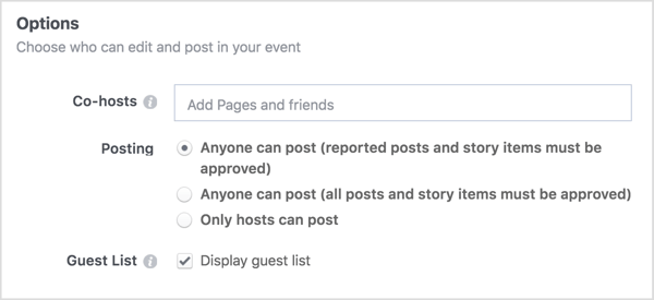 Vnesite imena poslovnih strani ali prijateljev, s katerimi boste delili svoj Facebook dogodek.