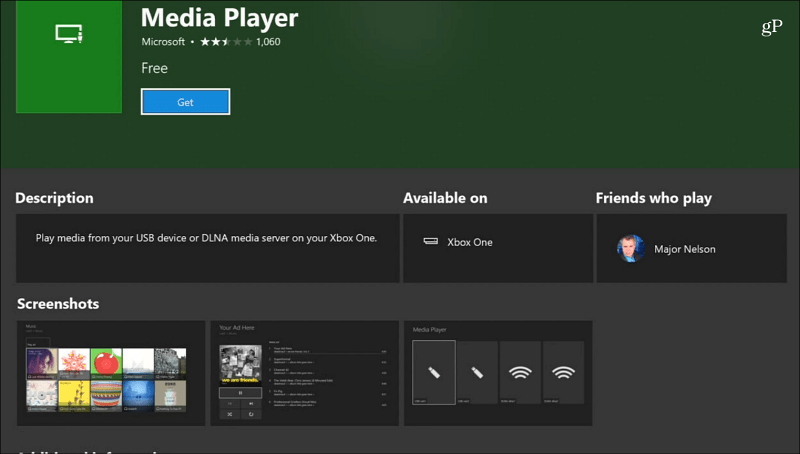 Aplikacija Media Player Xbox One