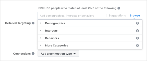Preglejte podrobne možnosti ciljanja za oglase na Facebooku.