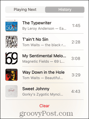 apple seznam zgodovine glasbe mac