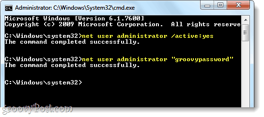 omogoči skrbnika v operacijskem sistemu Windows 7 prek neto uporabnika