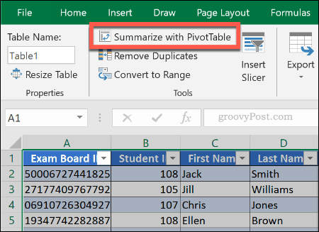 Ustvarjanje vrtilne tabele iz obstoječe tabele v Excelu