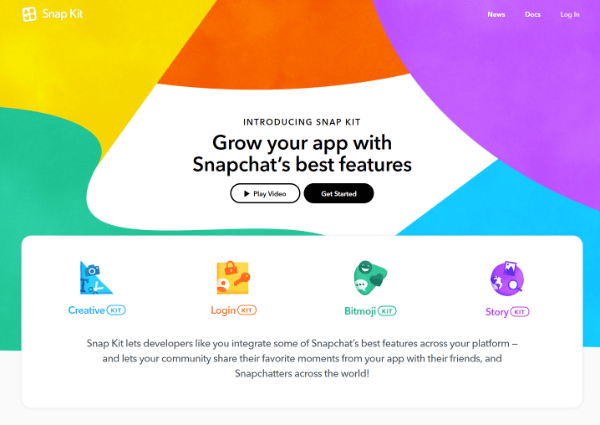 Snap Inc. je predstavil Snap Kit, polnopravni komplet za razvijalce, ki proizvajalcem aplikacij omogoča, da v svoje aplikacije vključijo nekaj najboljših delov Snapchata.