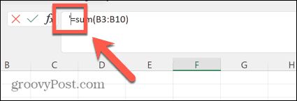 kazalec v Excelovi vrstici s formulo desno od apostrofa