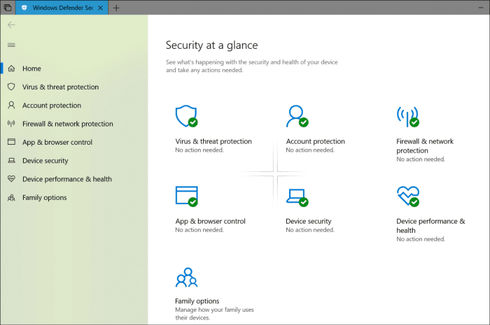 Osveži dizajn programa Windows Defender Security Center