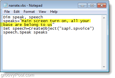 ustvarite besedilo pripovedovalca v operacijskem sistemu Windows 7