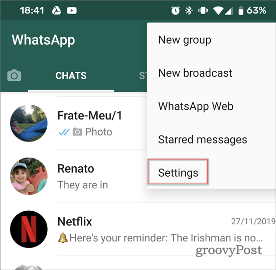 WhatsApp nehajte dodajati v skupine Nastavitve