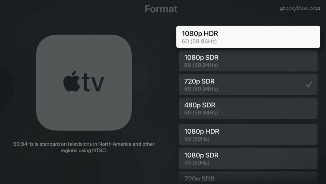 Spremenite ločljivost zaslona Apple TV