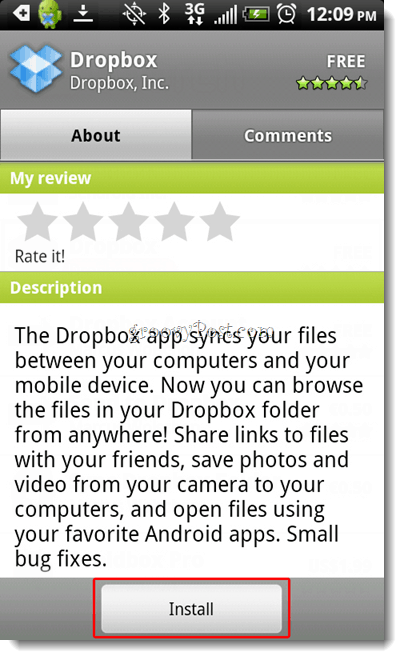 Namestitev Android Dropbox