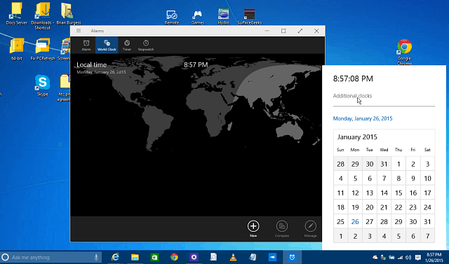 V Windows 10 omogočite skriti koledar, uro in špartan
