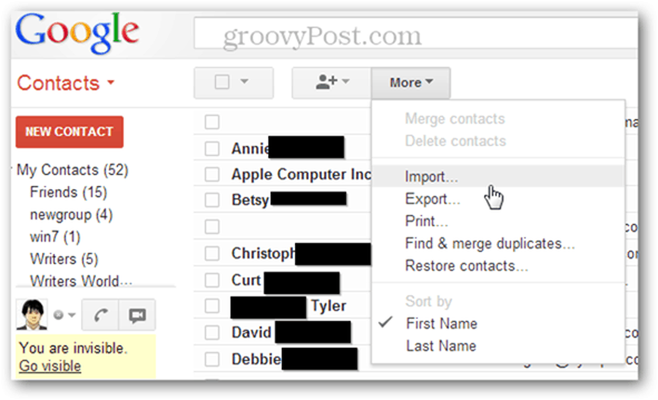 kako uvoziti več datotek vcf v Gmail