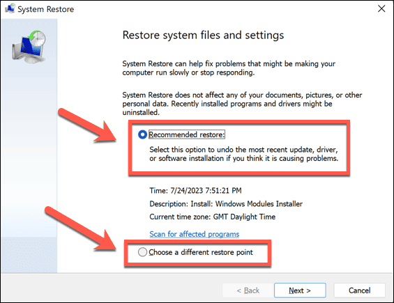 možnosti obnovitve sistema Windows 11