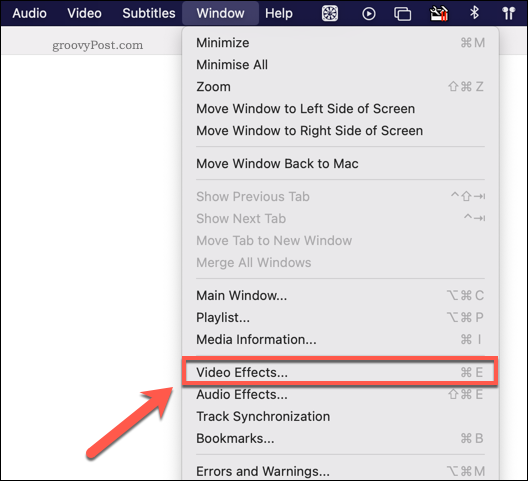 Dostop do menija z video učinki VLC na Macu