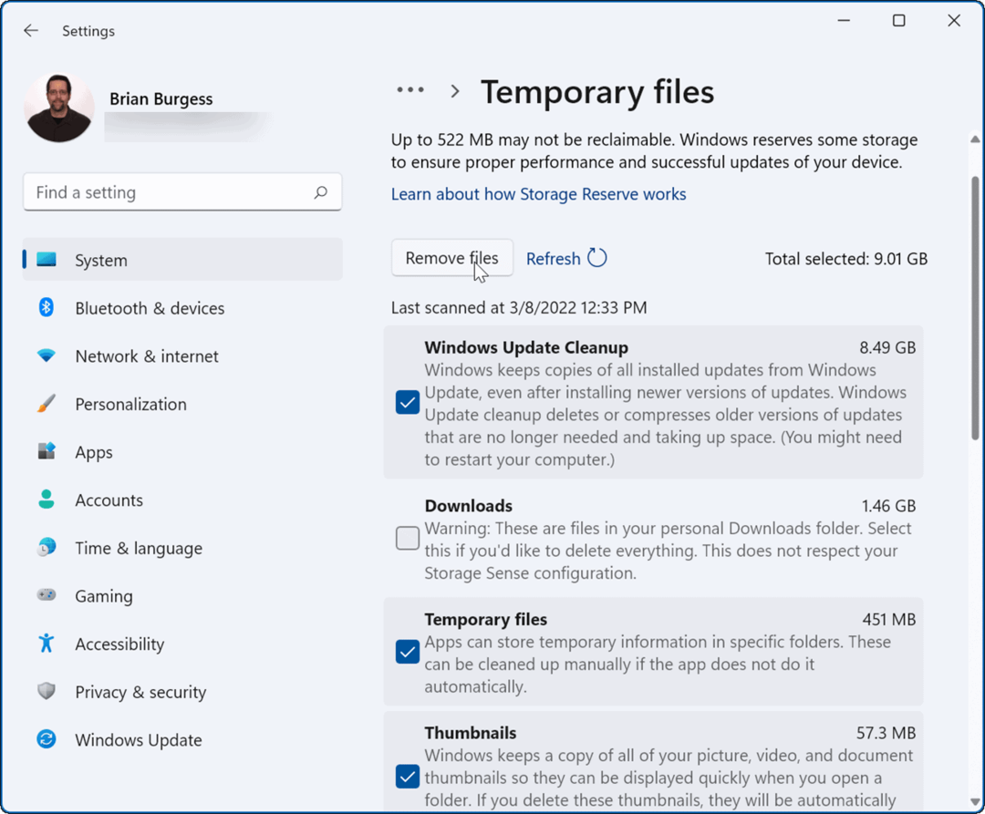odstranite začasne datoteke Windows Update Cleanup