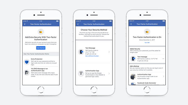 Facebook je poenostavil postopek namestitve, ki uporabnikom omogoča vzpostavitev dvofaktorske avtorizacije, in odpravil potrebo po registraciji telefonske številke za zaščito računa.