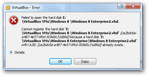 napaka virtualboxa - ni uspelo odpreti uuid trdega diska