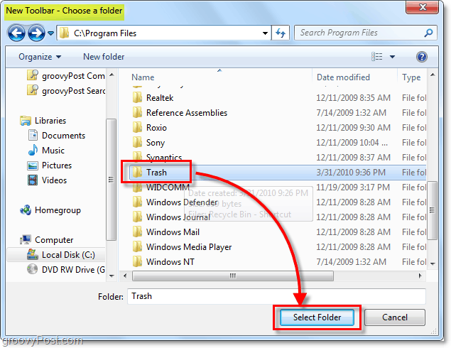 Kako prilepiti popolnoma funkcionalno koš za smeti na opravilno vrstico Windows 7