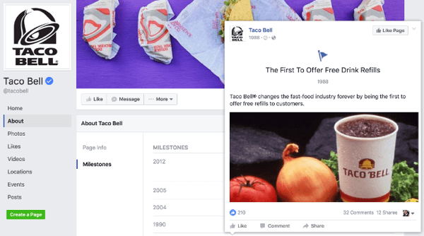taco bell facebook stran mejnik
