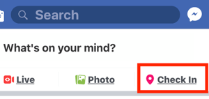 Možnost izbire Check Ins za svojo poslovno stran Facebook.