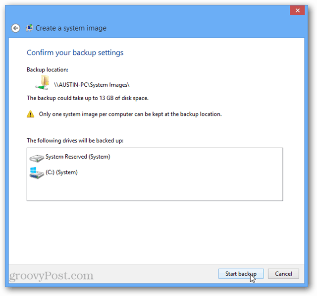Windows 8 začetek varnostne kopije