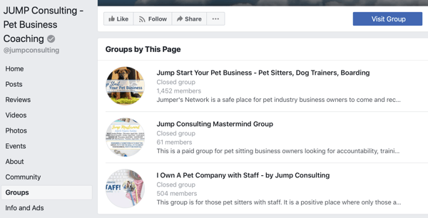 Kako uporabljati funkcije Facebook skupin, primer skupin na Facebook strani, JUMP Consulting