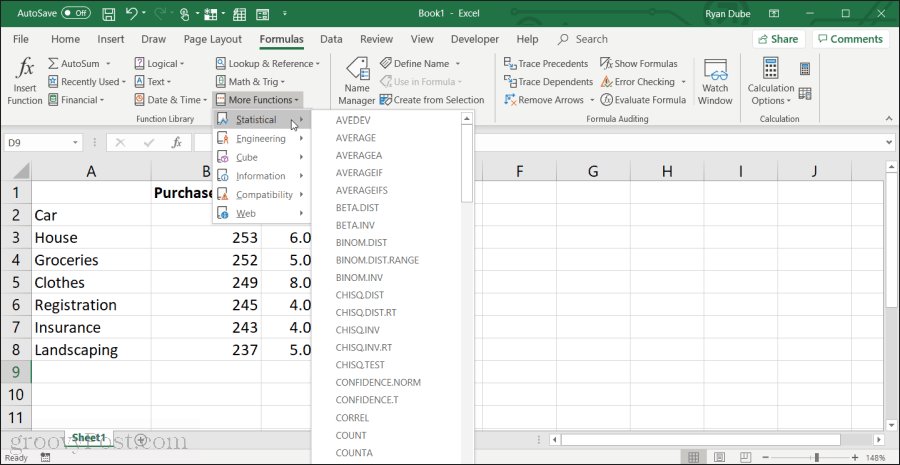 Izbira povprečja v Excelu