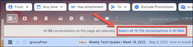Izbira vseh e-poštnih sporočil v mapi v Gmailu