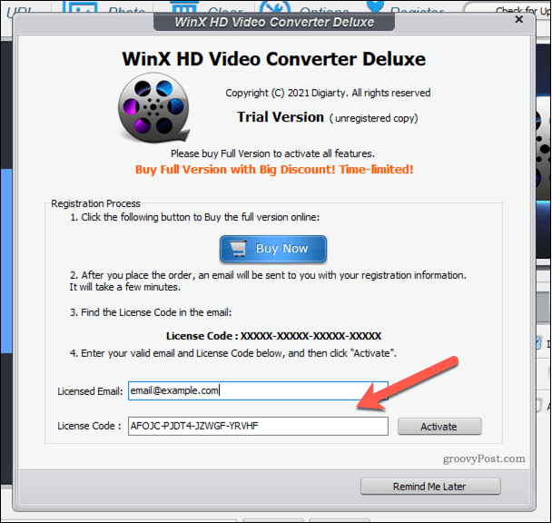 Dodajanje licence za WinX Video Converter