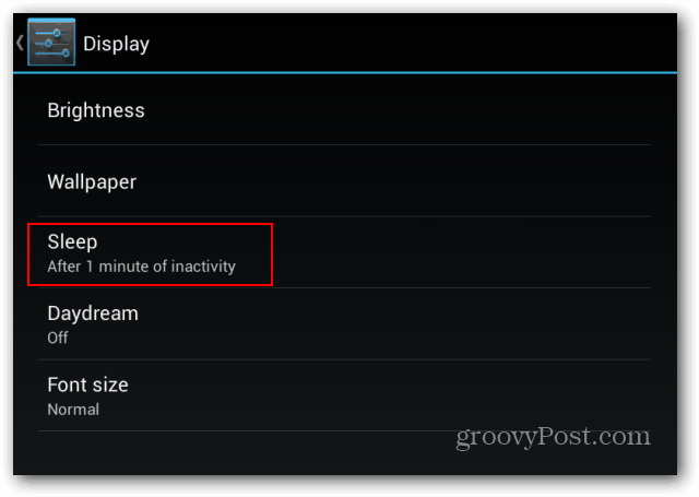 Nastavitve zaklenjenega zaslona Goggle Nexus 7 prikazujejo neaktivnost spanja