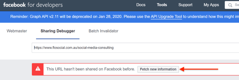 2. korak uporabe orodja za odpravljanje napak Facebook Sharing