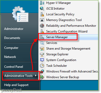Posnetek zaslona - Windows Server 2008 Launch Server Manager