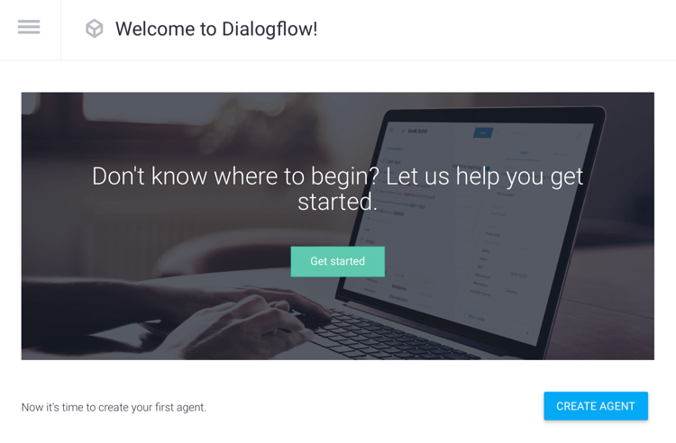 Možnost Ustvari agent v Dialogflow