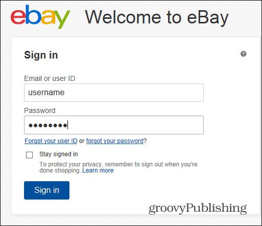 eBay sprememba prijave gesla