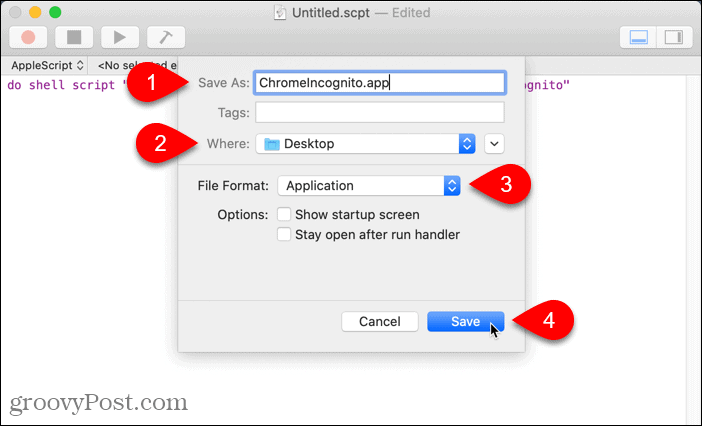 Skript shranite kot aplikacijo na Macu