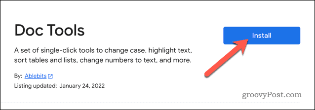 Namestitev dodatka Doc Tools v Google Dokumentih