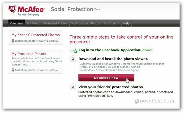 mcaffee socialna zaščita namestite pregledovalnik fotografij