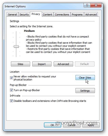 Zasebnost sistema Windows 7 IE 10