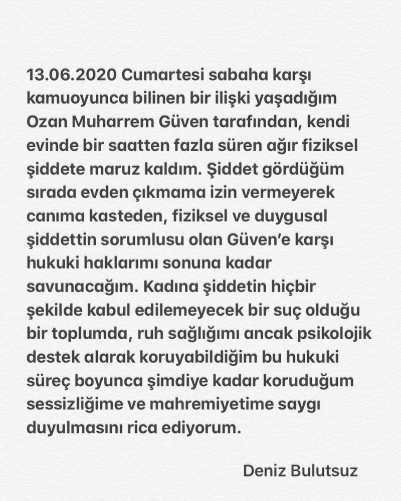 Ozan Güven, ki je uporabil nasilje nad Deniz Bulutsuz, bo stopil pred sodnika