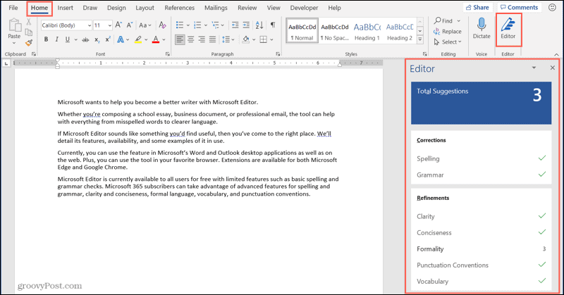 Gumb in stranska vrstica urejevalnika Microsoft v namizju Word