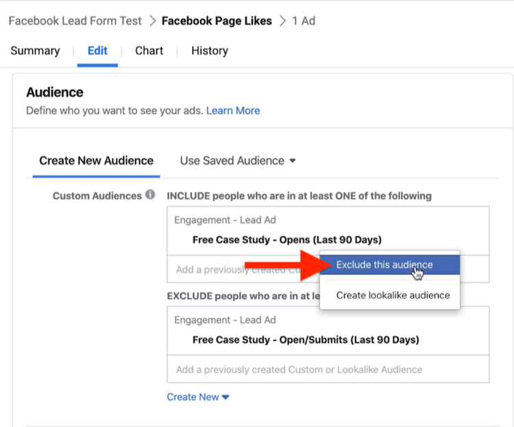 Izključite to možnost občinstva v razdelku občinstva pri nastavitvi Facebook kampanje