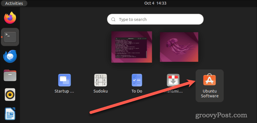 Kliknite Programska oprema Ubuntu