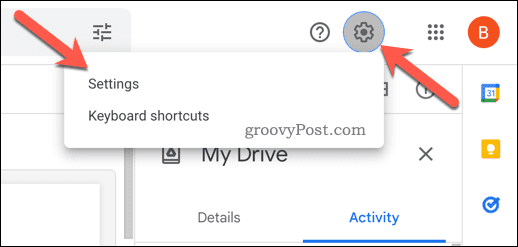 Odprite nastavitve v Google Drive