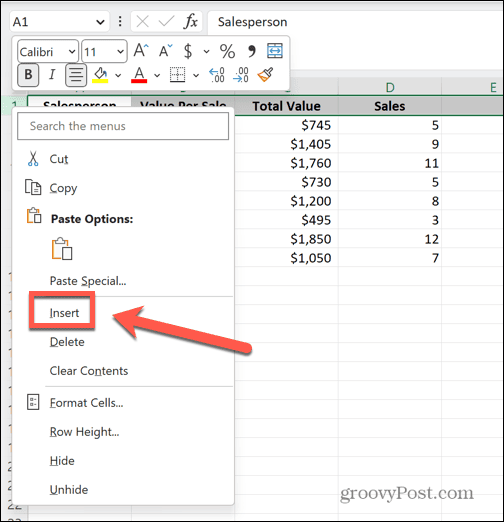 excel vložek